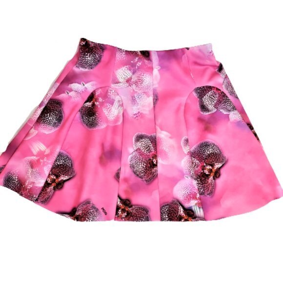 NWT Pois Italy Mini Skirt Abstract Pink Floral Scuba Size 6 or 42IT - Picture 9 of 9